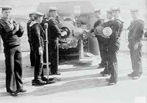 Royal Navy Uniforms Prints: Loading Big Gun, British Navy, between c1910 and c1915. Creator: Bain News Service