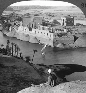 Ancient Egyptian Architecture Prints: Looking down on the island of Philae and its temples