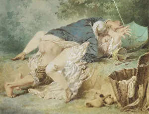 Lovers in a park, 1865. Artist: Zichy, Mihaly (1827-1906) Lovers in a park, 1865. Artist: Zichy, Mihaly (1827-1906)