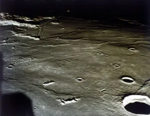 Lunar Module approaching landing site on the Moon, Apollo II mission, July 1969. Creator: NASA Lunar Module approaching landing site on the Moon, Apollo II mission, July 1969. Creator: NASA