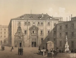 Madrid, building of the Monte de Piedad and Savings Bank in 1842, engraving 1870 Madrid, building of the Monte de Piedad and Savings Bank in 1842, engraving 1870