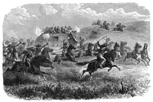 Mail coach attacked by Native American Indians, 1867 Mail coach attacked by Native American Indians, 1867