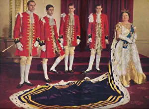 Her Majesty the Queen Mother with her pages, 1953. Artist: Sterling Henry Nahum Baron Her Majesty the Queen Mother with her pages, 1953. Artist: Sterling Henry Nahum Baron