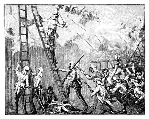 Major Frasers storming party carrying the stockade in front of Rangoon, 19th century Major Frasers storming party carrying the stockade in front of Rangoon, 19th century