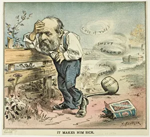 Joseph Keppler Artwork Prints: It Makes Him Sick, from Puck, published August 18, 1880. Creator: Joseph Keppler