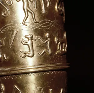 Detail of man with captive on Gallehus Horn, Danish Detail of man with captive on Gallehus Horn, Danish