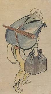 Katsushika Hokusai Paintings Prints: Man carrying back-pack and lantern, late 18th-early 19th century. Creator: Hokusai