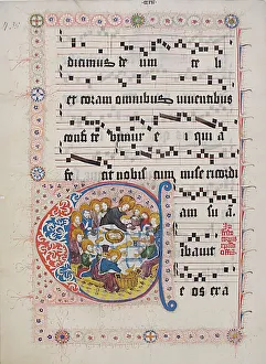 Middle Ages Illuminated Manuscripts Prints: Manuscript Leaf with Initial C, from a Gradual, German, second quarter 15th century