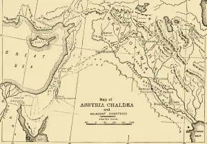 Prints of Map of Assyria, Chaldea and Adjacent Countries, 1890. Assyria was a Mesopotamian kingdom from 25th century BC to 612 BC- 609 BC Mesopotamia Prints: 1890 Assyria and Chaldea Map Print