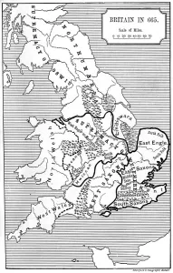 Historical Maps Of England Prints: Map of Britain in 665, (1892)