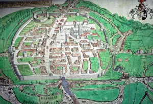 Prints of Birds eye view map by John Hooker, engraved by Remegius Hogenberg: 8000 inhabitants lived in 93 acres. The town was economically powerful and well known for its trade of wool Exeter Prints: Exeter 1587 Print: A Birds Eye View of the City