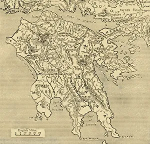 Ancient Greece Maps Prints: Map of the Peloponnesus, 1890. Creator: Unknown