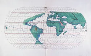 Spanish Exploration History Prints: Map plotting Magellan's route, 1536