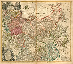 Historical Maps Of Russia Prints: Map of Russia (From: Imperii Russici et Tartariae universae tam majoris et Asiaticae quam minoris et Artist: Homann)