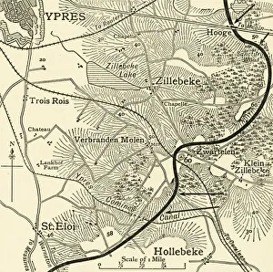 Map Print of German Attacks near Ypres, 1916