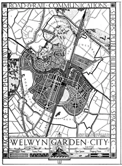 Prints of Map of Welwyn Garden City, Hertfordshire, England, 1926 Hertfordshire Prints: 1926 Map of Welwyn Garden City, Hertfordshire, England Print