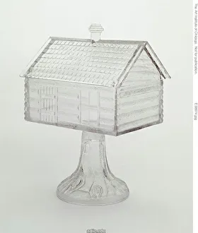 Medium Covered Compote Print in Log Cabin Pattern