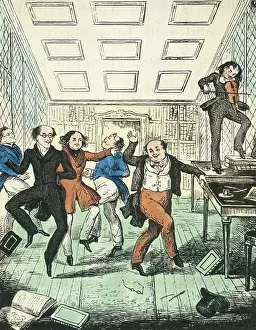 Victorian Era Musical Instruments Prints: Men dancing, 1841. Creator: Unknown
