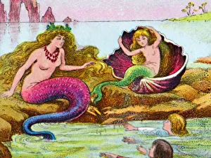Coloured Lantern Slides Prints: The mermaids, c1905