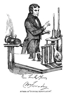 Print of Michael Faraday lecturing at the Royal Institution, London, c1835