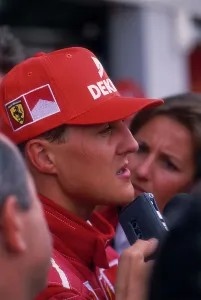 Silverstone Motor Racing Circuit Prints: Michael Schumacher being interviewed
