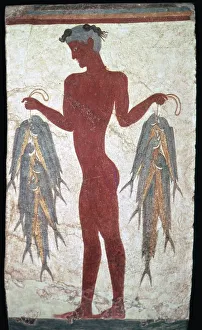 Minoan fresco showing a boy with fishes, 20th century Minoan fresco showing a boy with fishes, 20th century
