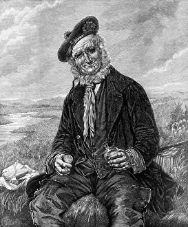 Print of a Scottish Highlander resting with a flask