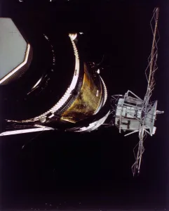 Missing solar array on Skylab 2, 1973. Creator: NASA Missing solar array on Skylab 2, 1973. Creator: NASA