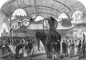 Victorian Era Exhibition Prints: Model of an elephant in the Siamese section of the Machine Gallery, 1867