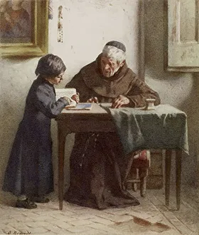Monk Instructing a Boy, Print c1865