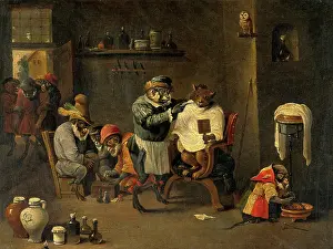 David Teniers The Younger Paintings Prints: A monkey barber-surgeon's establishment