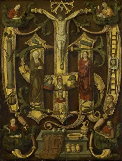 Passion Of Christ Artwork Prints: Monogram of Christ combined with Instruments of the Passion, c.1560. Creator: Anon