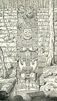 Mesoamerican Artifacts Prints: Monument at Copan, 1849. Creator: Unknown