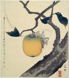Moon, Persimmon and Grasshopper, 1807. Artist: Hokusai Moon, Persimmon and Grasshopper, 1807. Artist: Hokusai