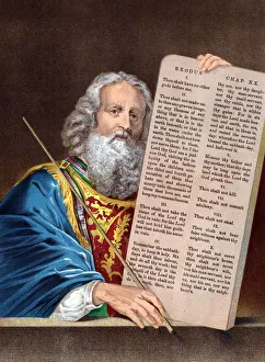 Christian Iconography Images Prints: Moses with the Ten Commandments, mid 19th century