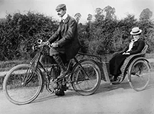 Country Lane Transport Prints: A motorcycle with a trailer, c1903
