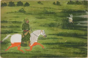 A mounted man hunting birds with a falcon, early 18th century. Creator: Unknown A mounted man hunting birds with a falcon, early 18th century. Creator: Unknown