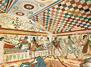 Mural painting in the Leopard's Tomb (Tomba dei Leopardi) at Tarquinia, Italy, (1928) Mural painting in the Leopard's Tomb (Tomba dei Leopardi) at Tarquinia, Italy, (1928)