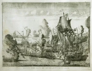 The naval Battle of Gangut on July 27, 1714, 1715. Artist: Zubov, Alexei Fyodorovich (1682-after 1750) The naval Battle of Gangut on July 27, 1714, 1715. Artist: Zubov, Alexei Fyodorovich (1682-after 1750)