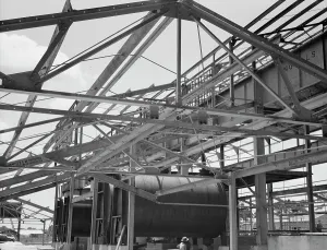 Great Depression Era Images Prints: Naval stores processing plant under construction