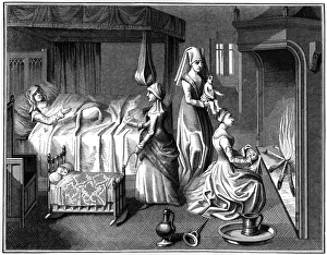 The new-born child, 15th century (1849).Artist: A Bisson The new-born child, 15th century (1849).Artist: A Bisson