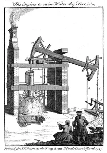 Mining Industry History Prints: Newcomen steam engine, 1747