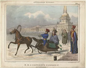 Nicholas I of Russia in a sleigh, 1850. Artist: Anonymous Nicholas I of Russia in a sleigh, 1850. Artist: Anonymous