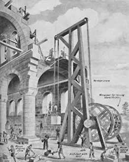 British Church History Prints: The Normans Building a Cathedral, c1934