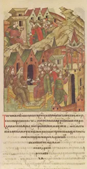 Novgorod veche. Archbishop Spyridon at Court of Yaroslav II Vsevolodovich (From the Illuminated Comp Artist: Anonymous) Novgorod veche. Archbishop Spyridon at Court of Yaroslav II Vsevolodovich (From the Illuminated Comp Artist: Anonymous)