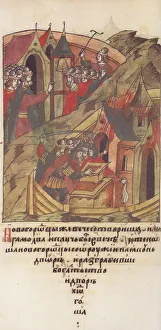 Novgorod veche. Novgorodians plunder the court of Posadnik. (From the Illuminated Compiled Chronicle Artist: Anonymous) Novgorod veche. Novgorodians plunder the court of Posadnik. (From the Illuminated Compiled Chronicle Artist: Anonymous)