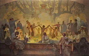 The Oath of Omladina Under the Slavic Linden Tree (The cycle The Slav Epic). Artist: Mucha, Alfons Marie (1860-1939) The Oath of Omladina Under the Slavic Linden Tree (The cycle The Slav Epic). Artist: Mucha, Alfons Marie (1860-1939)