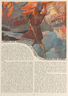 Odin and Fenrir, Freyr and Surt. From Valhalla: Gods of the Teutons, c. 1905 Odin and Fenrir, Freyr and Surt. From Valhalla: Gods of the Teutons, c. 1905