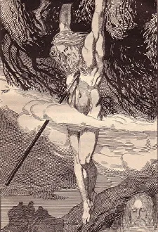 Norse Mythology Prints: Odin Hanging on the World-Tree Print from The Edda
