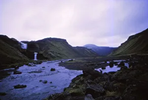 Icelandic Scenic Views Prints: Ofaerfoss waterfall and Eldgja forge, Central Iceland, 20th century. Artist: CM Dixon